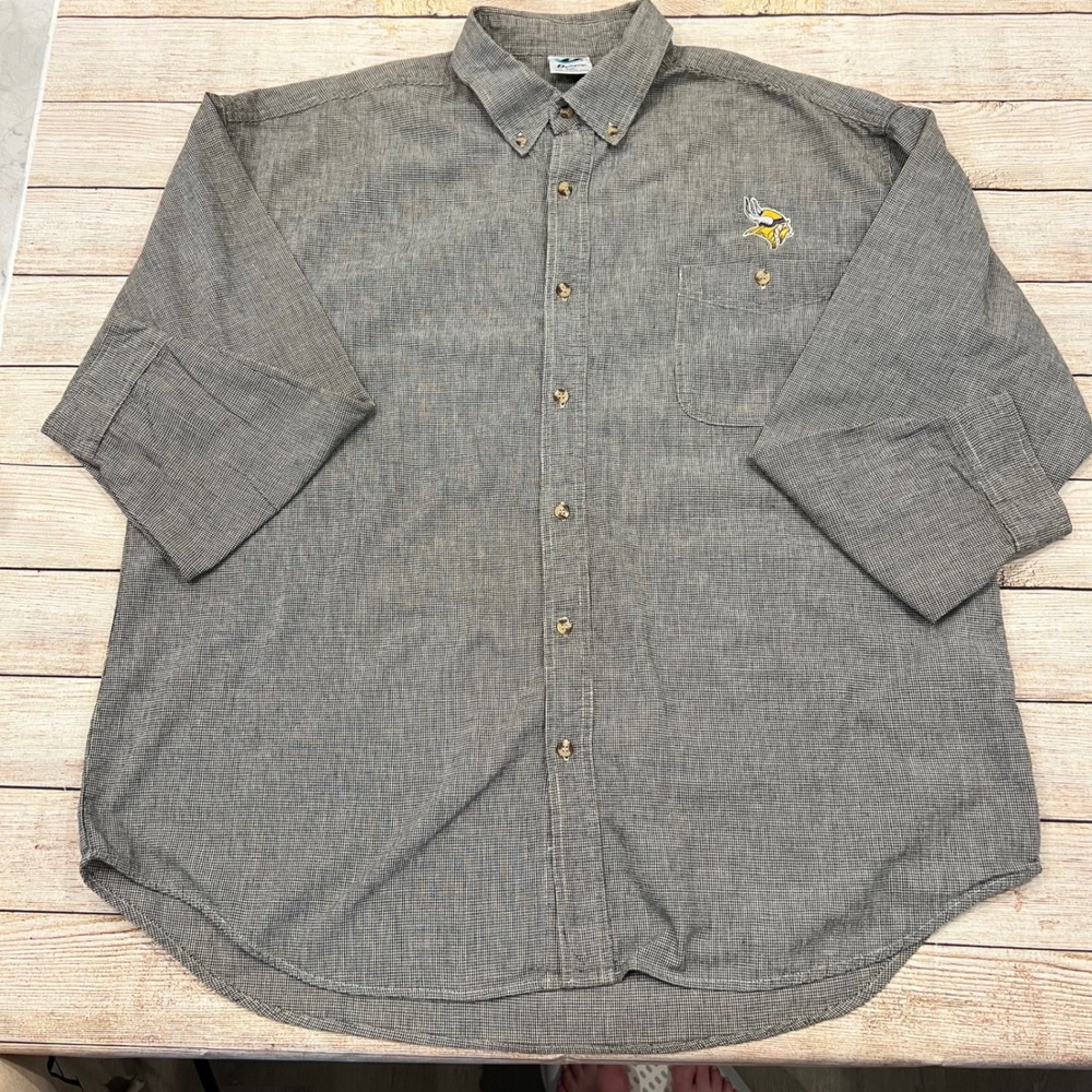 Dynasty Minnesota Vikings‎ Button Down Shirt Men's XXL Black Gray Plaid